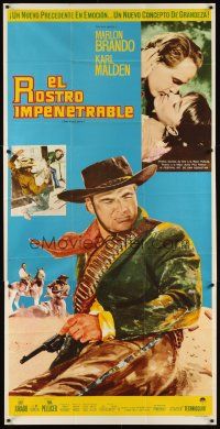1t014 ONE EYED JACKS Mexican 3sh '59 art of star & director Marlon Brando with gun & bandolier!