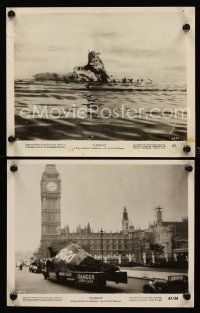 1w874 GORGO 2 8x10 stills '61 the giant rubbery monster in the ocean & bound on truck in London!