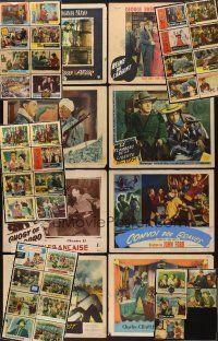 1x105 LOT OF 45 LOBBY CARDS WITH PAINTED OVER TITLES '40s-60s scenes from a variety of movies!