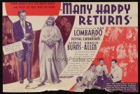 1x503 MANY HAPPY RETURNS herald '34 groom George Burns & bride Gracie Allen, Guy Lombardo