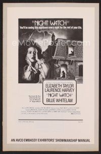 1x657 NIGHT WATCH pressbook '73 Elizabeth Taylor, Laurence Harvey, English horror!