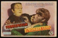 1x541 FRANKENSTEIN MEETS THE WOLF MAN Spanish herald '43 best c/u of Bela Lugosi & Lon Chaney Jr.!