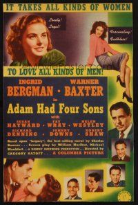 1x074 ADAM HAD FOUR SONS mini WC '41 sultry Ingrid Bergman, Warner Baxter, sexy Susan Hayward!