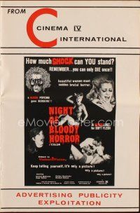 1x654 NIGHT OF BLOODY HORROR pressbook '69 blood psycho goes berserk, remember you can only die once