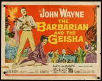 1y037 BARBARIAN & THE GEISHA 1/2sh '58 John Huston, art of John Wayne with torch & Eiko Ando!