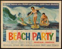 1y040 BEACH PARTY 1/2sh '63 Frankie Avalon & Annette Funicello riding a wave on surf boards!
