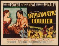 1y126 DIPLOMATIC COURIER 1/2sh '52 cool art of Patricia Neal pulling a gun on Tyrone Power!