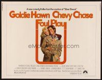 1y163 FOUL PLAY 1/2sh '78 wacky Lettick art of Goldie Hawn & Chevy Chase, screwball comedy!