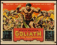 1y189 GOLIATH & THE BARBARIANS 1/2sh '59 Reynold Brown art of Steve Reeves pulling two horses!