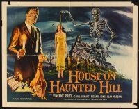 1y231 HOUSE ON HAUNTED HILL 1/2sh '59 classic Vincent Price & skeleton with hanging girl!