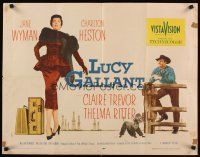1y300 LUCY GALLANT style B 1/2sh '55 full-length image of Jane Wyman walking dog, Charlton Heston!