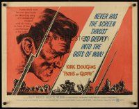 1y370 PATHS OF GLORY style A 1/2sh '58 Stanley Kubrick, great artwork of Kirk Douglas in WWI!