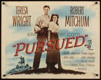 1y383 PURSUED style B 1/2sh '47 great full-length image of Robert Mitchum & Teresa Wright!