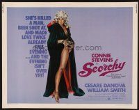 1y415 SCORCHY 1/2sh '76 full-length art of sexiest barely-dressed Connie Stevens in black cape!
