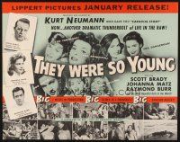 1y482 THEY WERE SO YOUNG special 22x28 '54 Brady, Raymond Burr, bad teenagers far too willing!