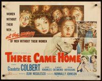 1y488 THREE CAME HOME 1/2sh '49 art of Claudette Colbert & prison women without their men!