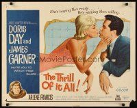 1y491 THRILL OF IT ALL 1/2sh '63 wonderful art of Doris Day kissing James Garner!