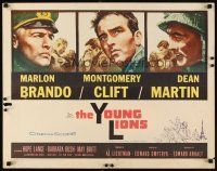 1y554 YOUNG LIONS 1/2sh '58 art of Nazi Marlon Brando, Dean Martin & Montgomery Clift!
