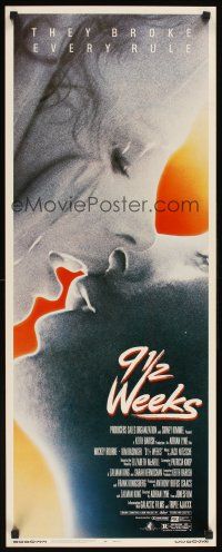 1z138 9 1/2 WEEKS insert '86 Mickey Rourke, Kim Basinger, sexiest close up kissing image!