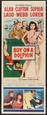 1z197 BOY ON A DOLPHIN insert '57 art of Alan Ladd & sexiest Sophia Loren, Clifton Webb!