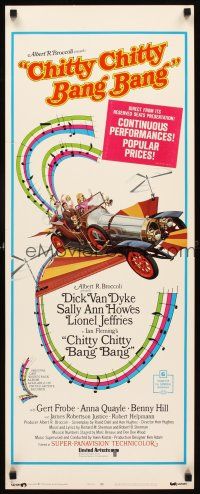 1z225 CHITTY CHITTY BANG BANG insert '69 Dick Van Dyke, Sally Ann Howes, art of wild flying car!