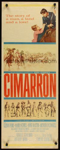 1z226 CIMARRON insert '60 directed by Anthony Mann, Glenn Ford, Maria Schell, cool artwork!