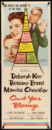 1z241 COUNT YOUR BLESSINGS insert '59 Deborah Kerr, Rossano Brazzi & Maurice Chevalier in Paris!