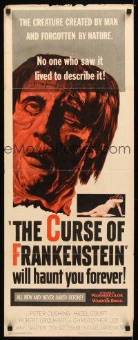 1z250 CURSE OF FRANKENSTEIN insert '57 Peter Cushing, cool close up monster artwork!
