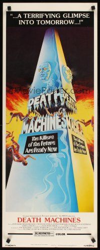 1z261 DEATH MACHINES insert '76 wild sci-fi art image, the killers of the future are ready now!