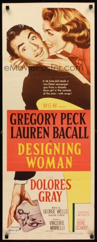 1z264 DESIGNING WOMAN insert '57 romantic art of Gregory Peck & sexy Lauren Bacall!