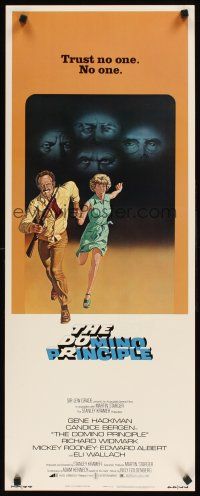 1z274 DOMINO PRINCIPLE insert '77 cool art of Gene Hackman & Candice Bergen fleeing from eyes!