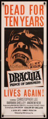 1z279 DRACULA PRINCE OF DARKNESS insert '66 vampire Christopher Lee, dead for ten years!