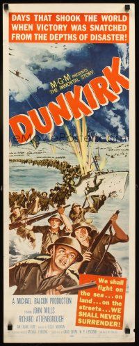 1z282 DUNKIRK insert '58 great World War II art of thousands of armed soldiers coming ashore!