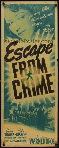 1z291 ESCAPE FROM CRIME insert '42 for every killer there's only one escape, the electric chair!