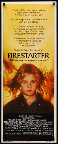 1z307 FIRESTARTER insert '84 close up of creepy eight year-old Drew Barrymore, sci-fi!