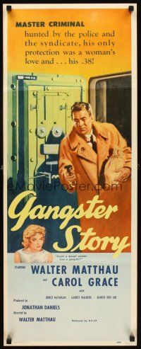 1z323 GANGSTER STORY insert '59 Carol Grace, Walter Matthau stars & directs!