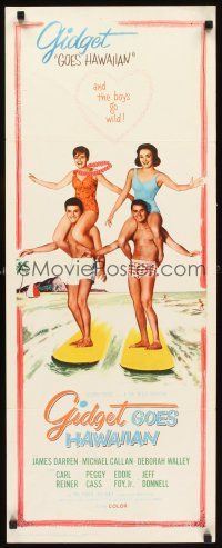 1z326 GIDGET GOES HAWAIIAN insert '61 best image of two guys surfing with girls on their shoulders