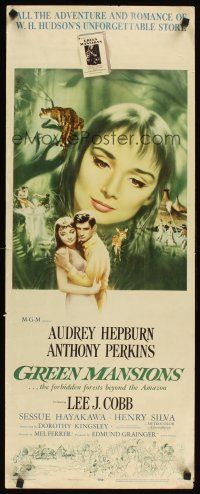 1z338 GREEN MANSIONS insert '59 cool art of Audrey Hepburn & Anthony Perkins by Joseph Smith!