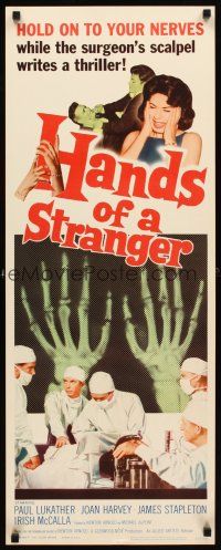 1z343 HANDS OF A STRANGER insert '62 cool hand transplant surgery & X-ray image!