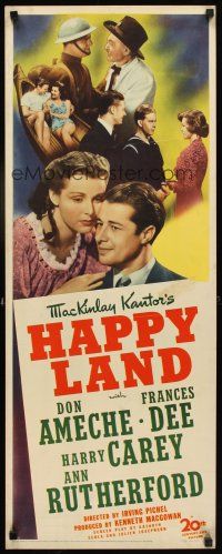 1z346 HAPPY LAND insert '43 Don Ameche's son dies in WWII, ghost shows him why it was worth while!