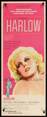 1z347 HARLOW insert '65 great artwork of Carol Lynley as The Blonde Bombshell!