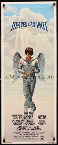 1z352 HEAVEN CAN WAIT insert '78 art of angel Warren Beatty wearing sweats by Lettick, football!