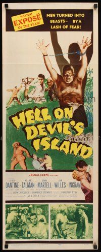 1z356 HELL ON DEVIL'S ISLAND insert '57 Rex Ingram, men turned into beasts by a lash of fear!