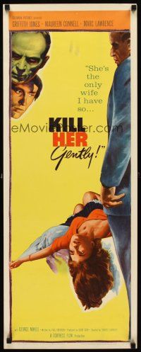 1z432 KILL HER GENTLY insert '58 English noir, artwork of victim, the suspense is killing!