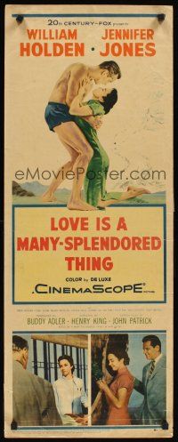 1z474 LOVE IS A MANY-SPLENDORED THING insert '55 romantic art of William Holden & Jennifer Jones!