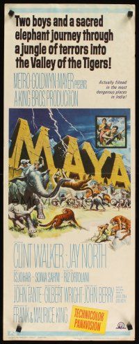 1z505 MAYA insert '66 Clint Walker, cool artwork of stampeding elephants & jungle animals!