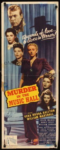 1z522 MURDER IN THE MUSIC HALL insert '46 sexy Vera Ralston, 12 words of love, 6 lives in terror!