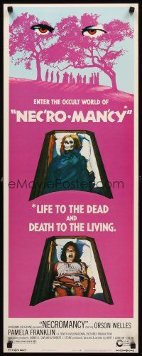 1z529 NECROMANCY insert '72 Orson Welles, occult world horror art of girl & skeleton in coffins!
