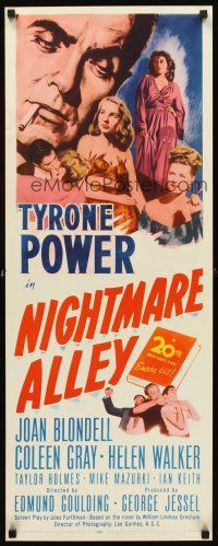 1z540 NIGHTMARE ALLEY insert R55 art of Tyrone Power w/cigarette, Joan Blondell, Coleen Gray