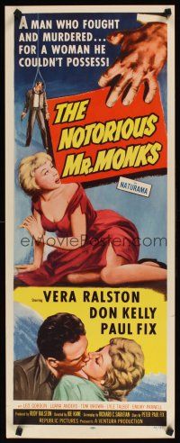 1z542 NOTORIOUS MR. MONKS insert '58 man who fought and murdered for a woman he couldn't possess!